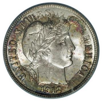 1919-P Dime with Rainbow Toning