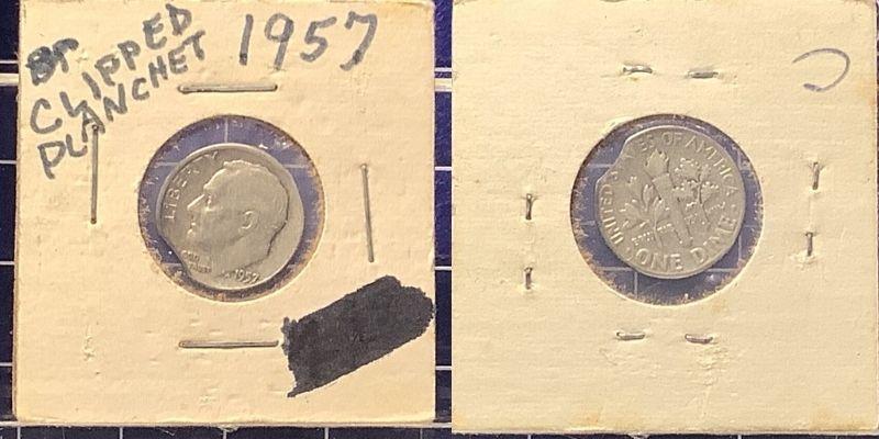 1957 Roosevelt Dime Clipped Error Coin