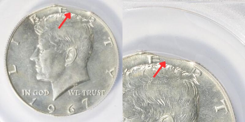 1967 Kennedy Half-Dollar Clipped Planchet Error coin