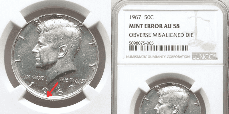 1967 kennedy Half-Dollar Misaligned Die Error coin