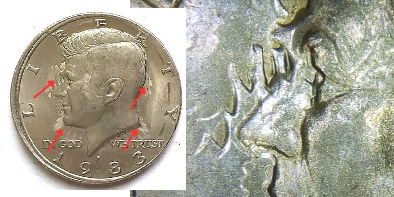 1983 Half Dollar Coin Uncommon Die Clash Mint Error