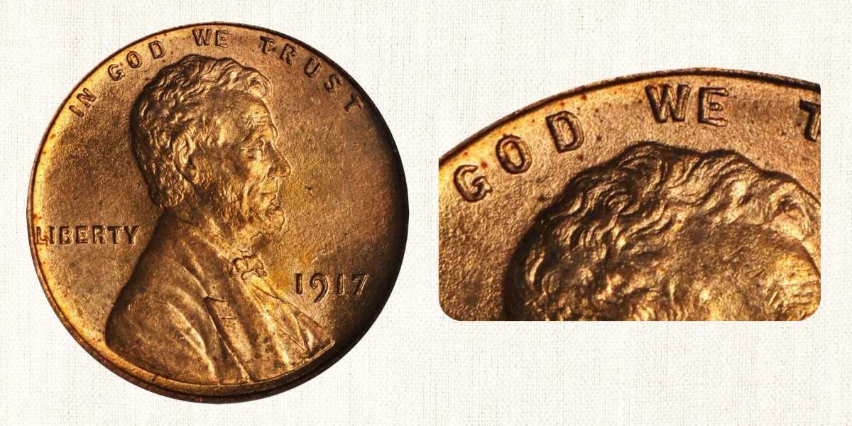 1917 Penny with Double Die Obverse (DDO) Error