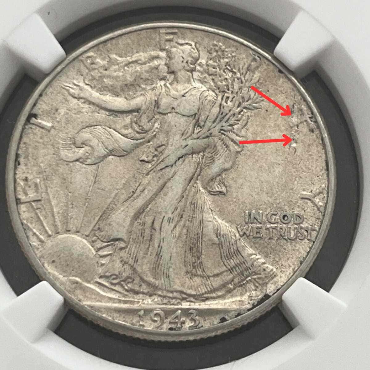 1943-P Half Dollar Obverse Lamination Mint Error