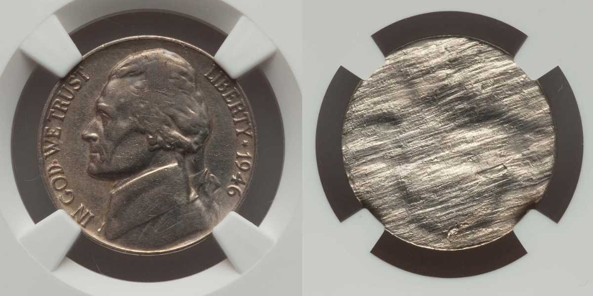 1946 Jefferson Nickel with Split Planchet Error
