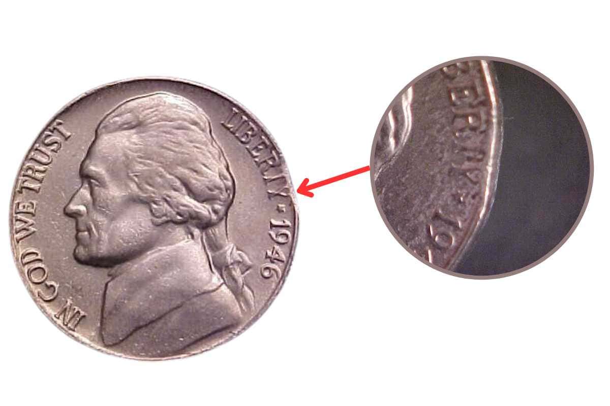 1946 P Nickel with Planchet Clip Error