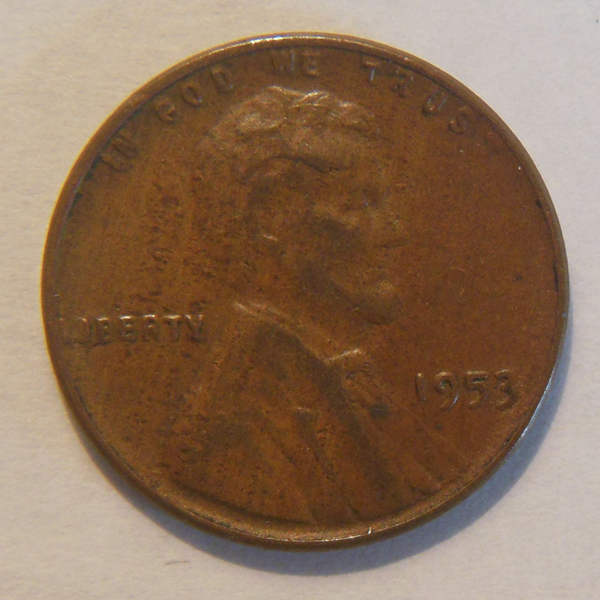 1953-P Lincoln Wheat Cent with Cracked Skull and Die Cud Error