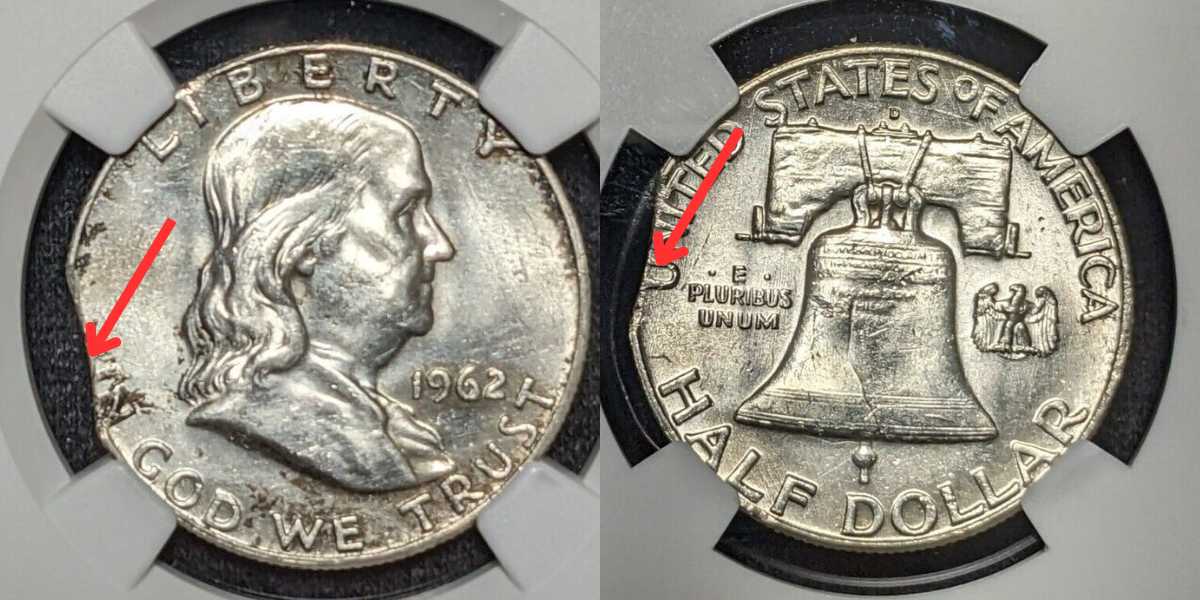 1962 50C Clipped Planchet Mint Error