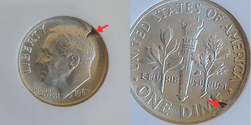 1963-P Dime Defective Planchet Mint Error value