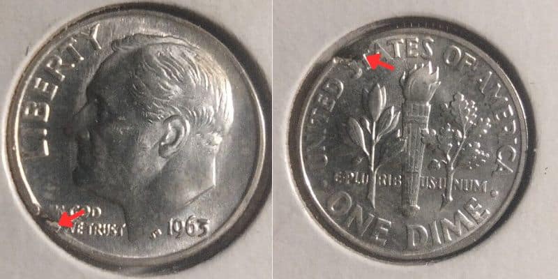 1963 Roosevelt Dime Ragged Clipped Planchet value