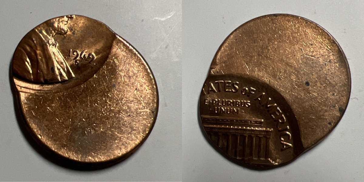 1969 D Lincoln Penny with Struck 60% off Center Error