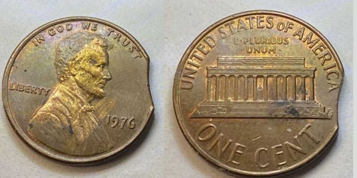 1976 Clipped Planchet Error Lincoln Cent