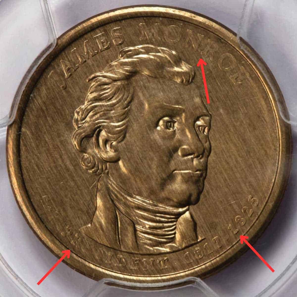 2008-P James Monroe Dollar Coin Struck on Improperly Annealed Planchet value