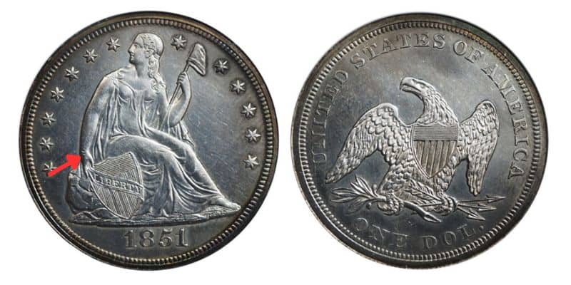 High Grade 1851 Seated Dollar With Noticeable Clash marks