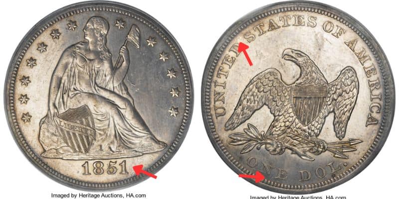 Prooflike 1851 Silver Dollar MS62 with Multiple Error