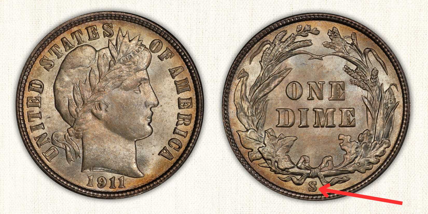 1911-S Barber Dime Value