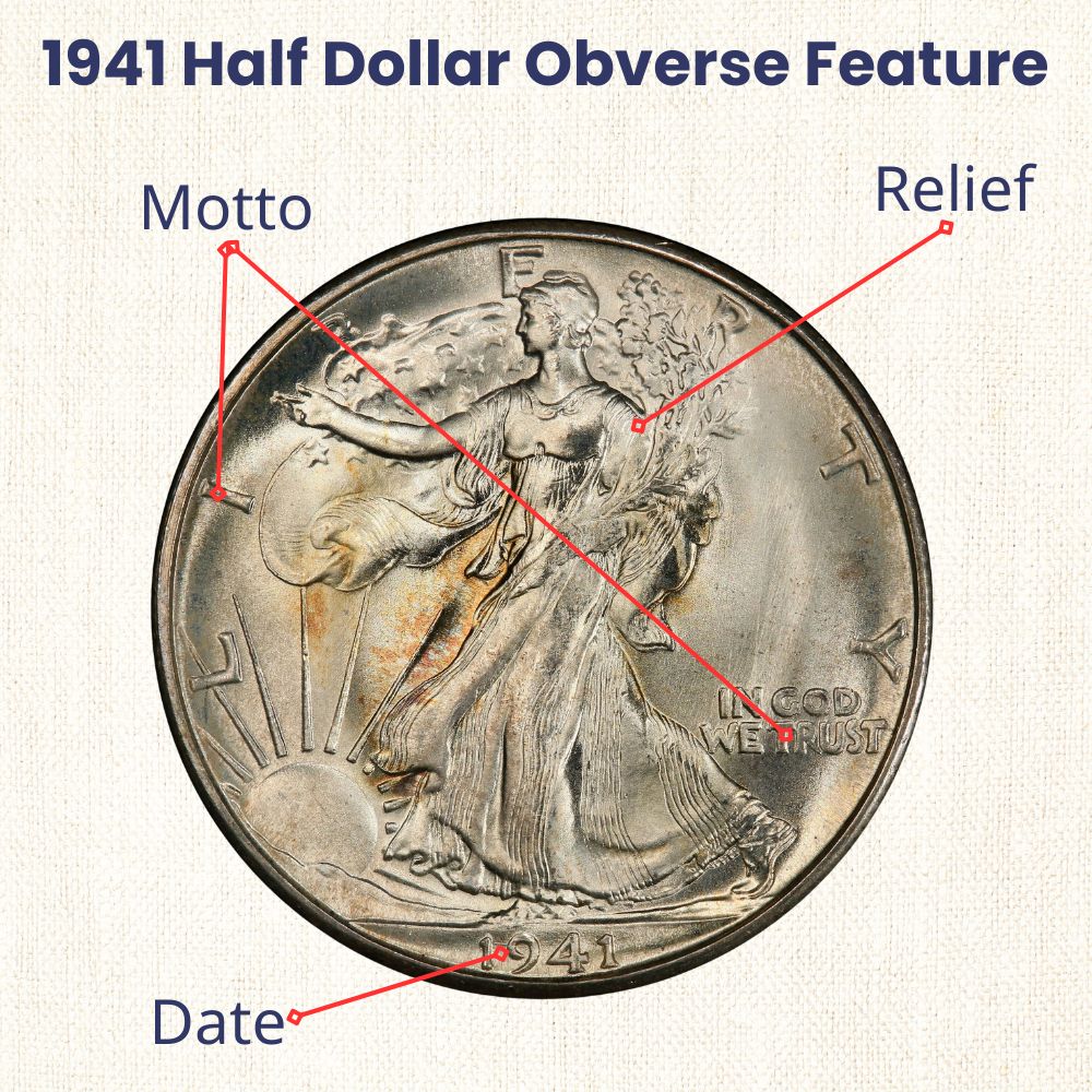 1941 Half Dollar Coin obverse feature