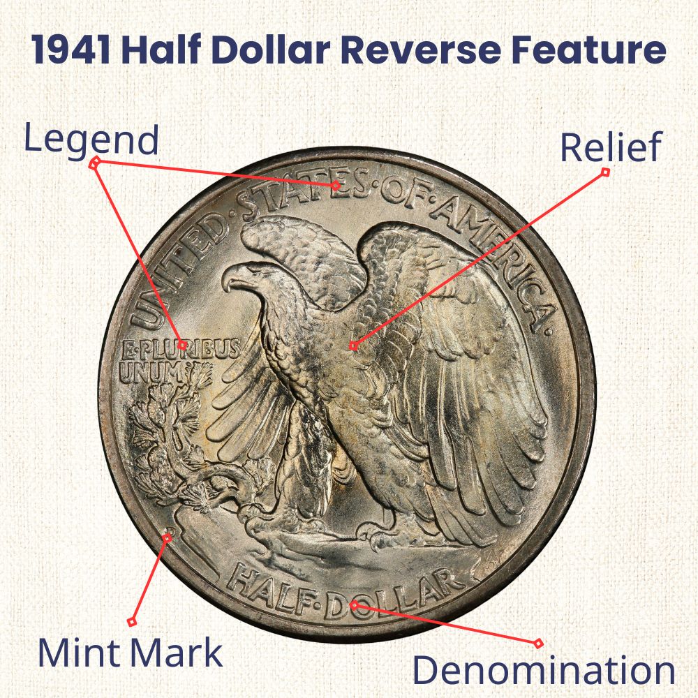 1941 Half Dollar Coin reverse feature