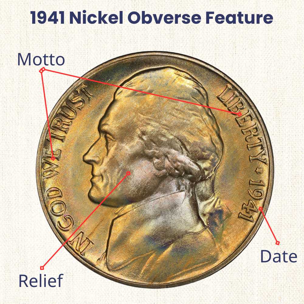 1941 Nickel obverse fetaure