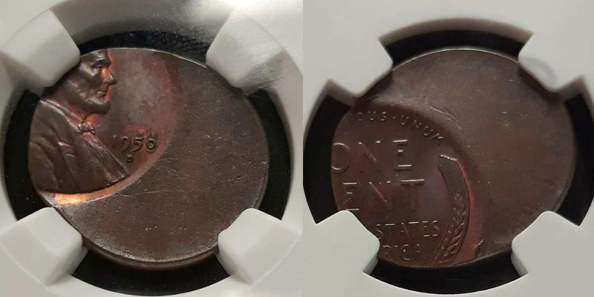 1950 D Lincoln Wheat Penny Struck Off Center