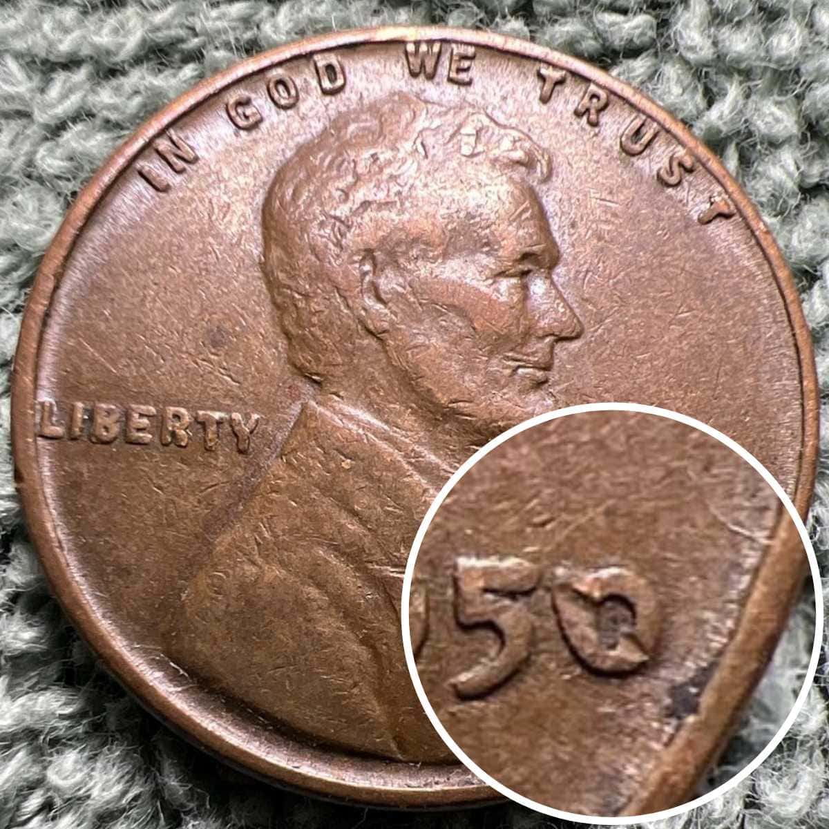 1950 Lincoln Wheat Cent Penny Die Error