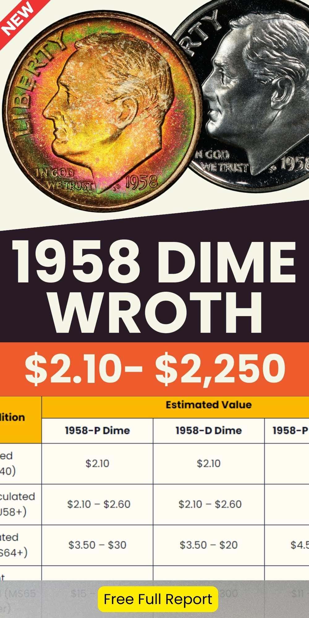 1958 Dime Value chart