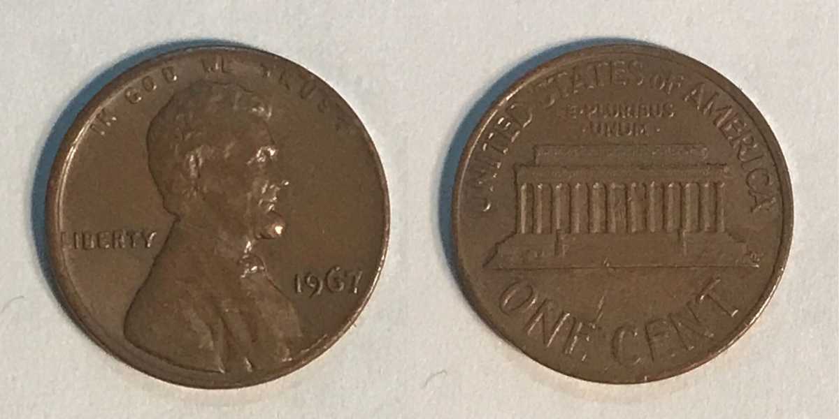 1967 Penny struck Off-Center value