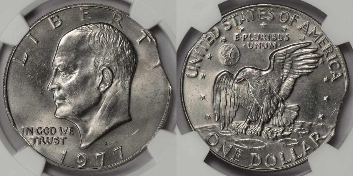 1977 D Eisenhower Dollar Double Curved Clip Mint Error