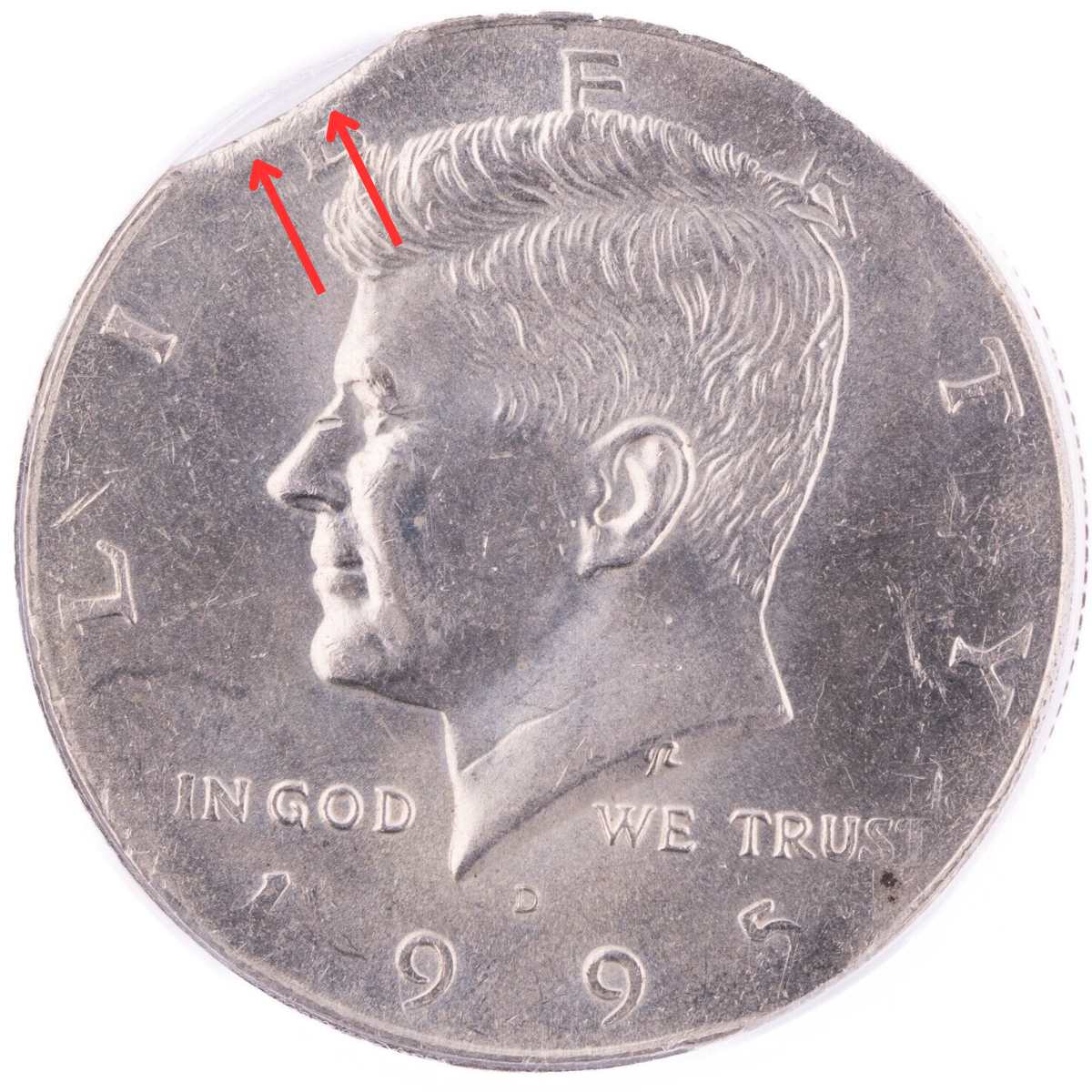 1995 D Kennedy Half Dollar Clip Error