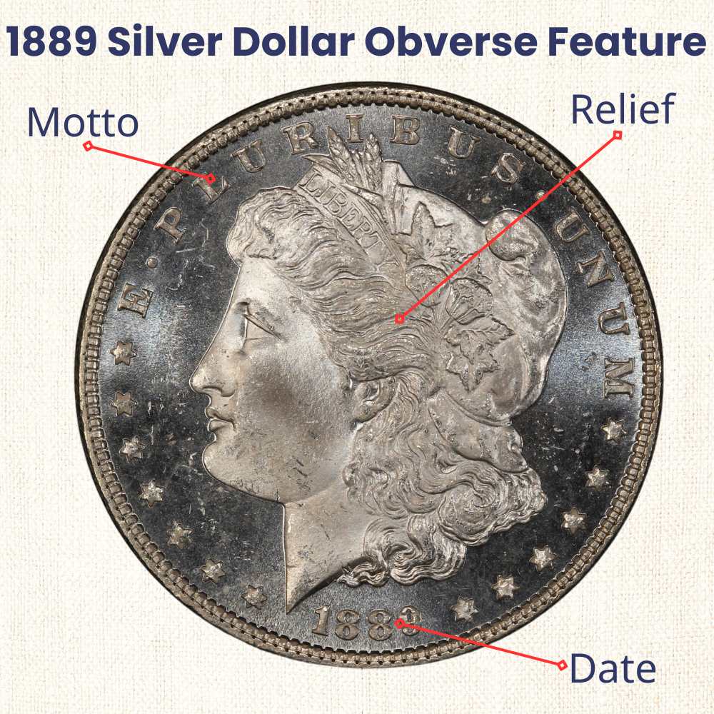 1889 Silver Dollar obvserse feature