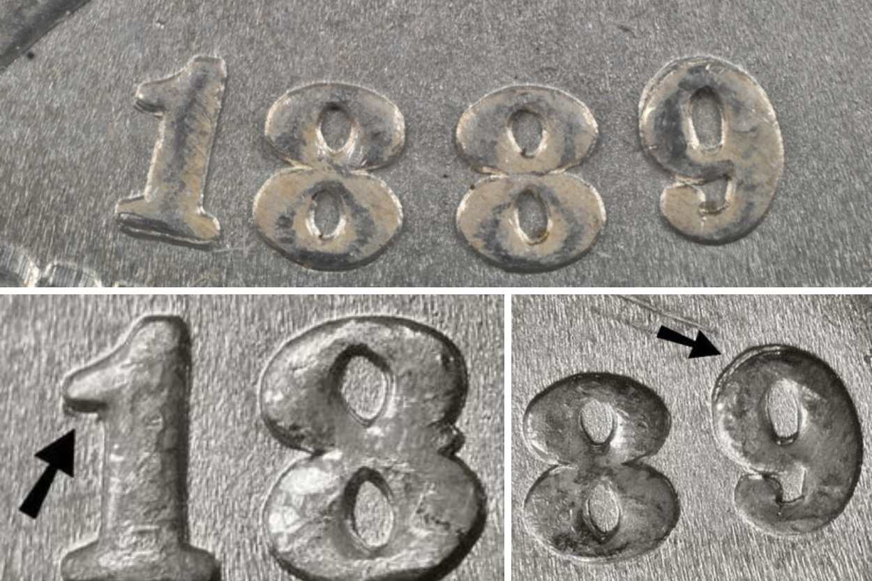 1889 silver dollar double date error
