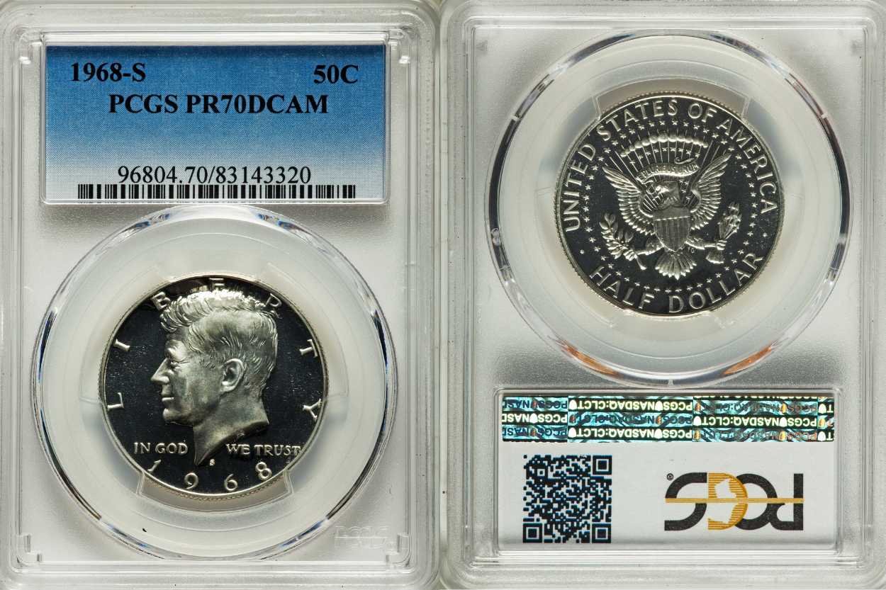 1968-S Kennedy Half Dollar DCAM PF70 sold for $21,600