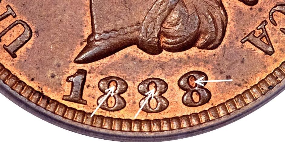 1888 Indian Head Penny Repunched Dates (RPD), FS-302